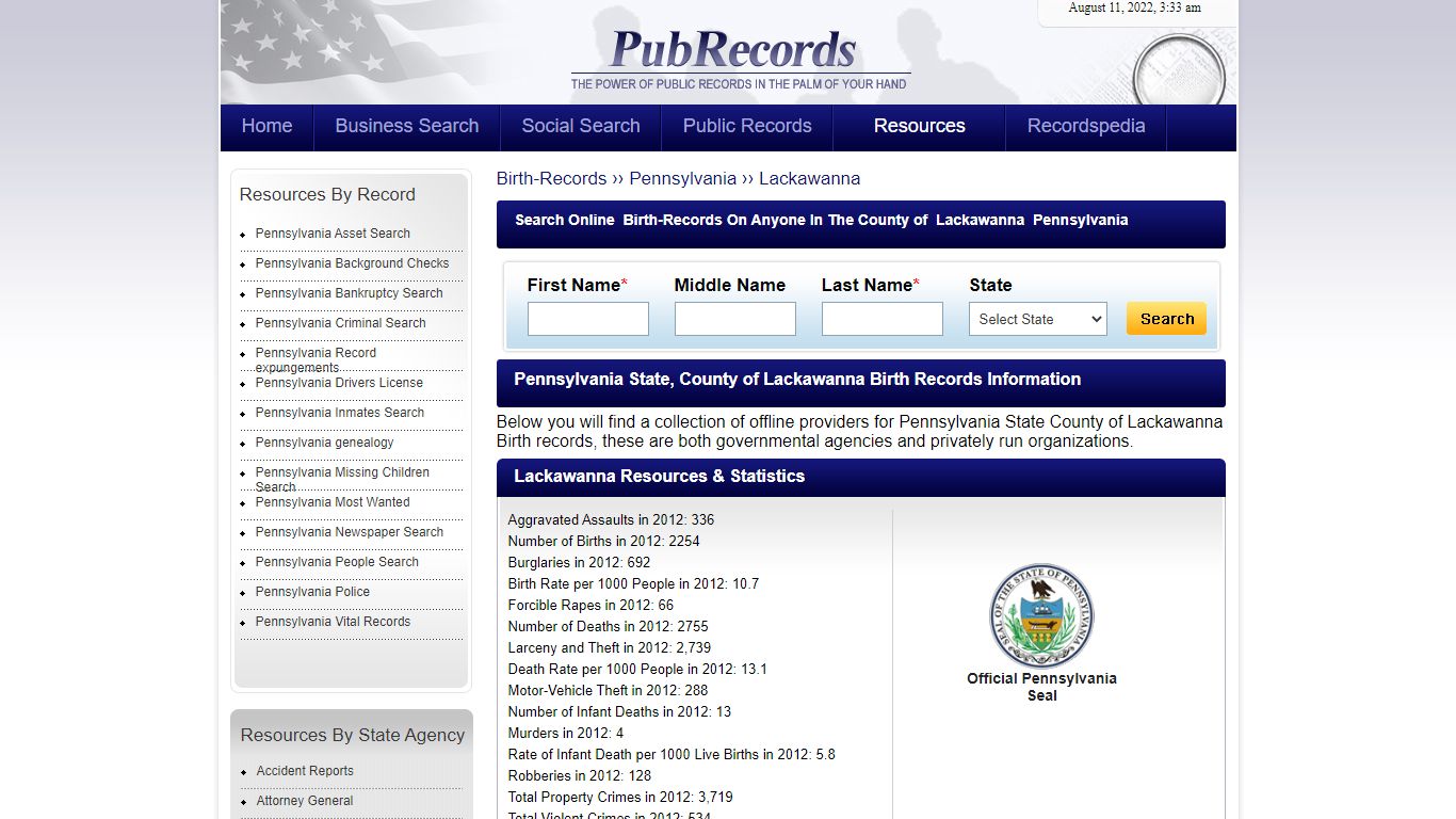 Lackawanna County, Pennsylvania Birth Records